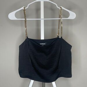 Express Women's Black Top With Gold Chain Straps